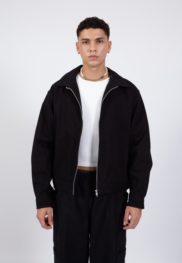 OCWA PORTER OVERSIZED BLACK ZIPPER DENIM JACKET
