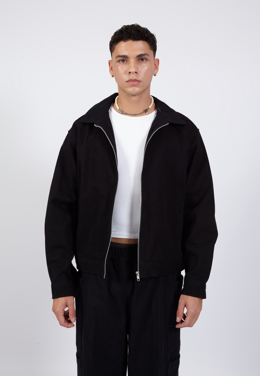 OCWA PORTER OVERSIZED BLACK ZIPPER DENIM JACKET