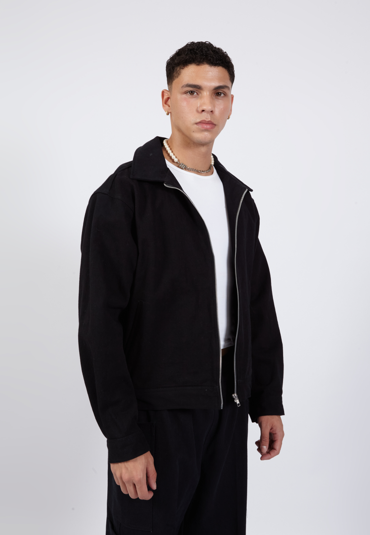 OCWA PORTER OVERSIZED BLACK ZIPPER DENIM JACKET