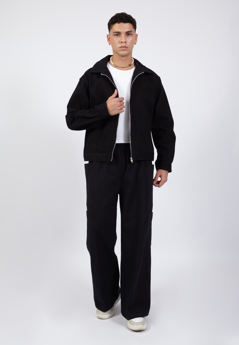 OCWA SILOH WIDE LEG CARGO BLACK DENIM JEANS WITH POCKET