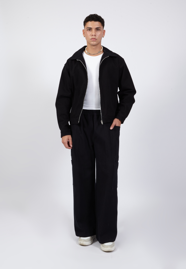 OCWA SILOH WIDE LEG CARGO BLACK DENIM JEANS WITH POCKET