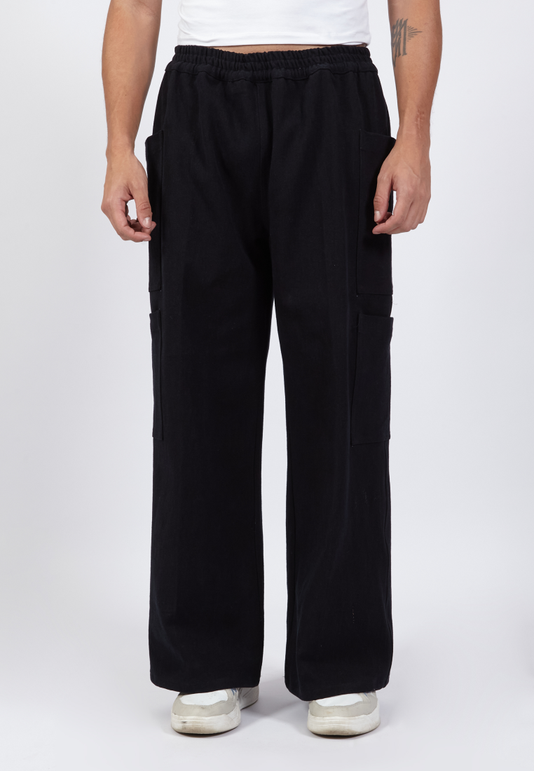 OCWA SILOH WIDE LEG CARGO BLACK DENIM JEANS WITH POCKET