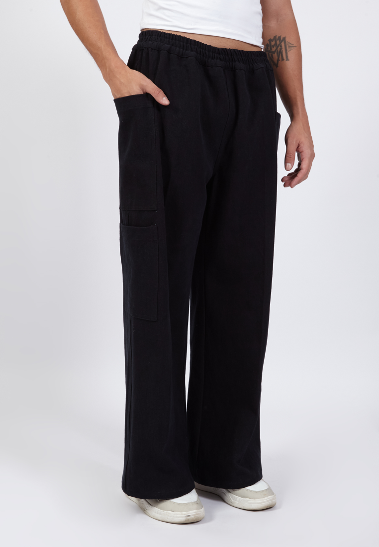 OCWA SILOH WIDE LEG CARGO BLACK DENIM JEANS WITH POCKET