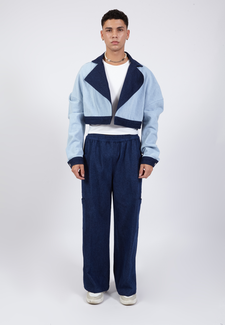 OCWA SILOH WIDE LEG CARGO DARK BLUE DENIM JEANS WITH POCKET