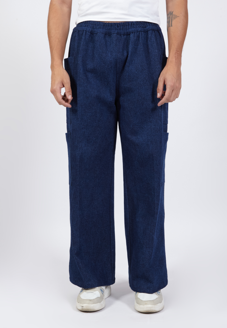 OCWA SILOH WIDE LEG CARGO DARK BLUE DENIM JEANS WITH POCKET