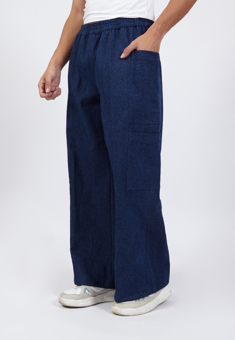 OCWA SILOH WIDE LEG CARGO DARK BLUE DENIM JEANS WITH POCKET