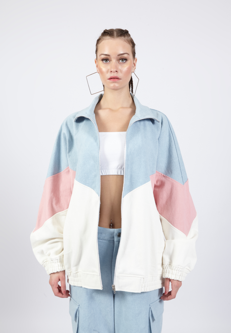 OCWA AMARI OVERSIZED COLORBLOCK BLUE WHITE PINK DENIM JACKET