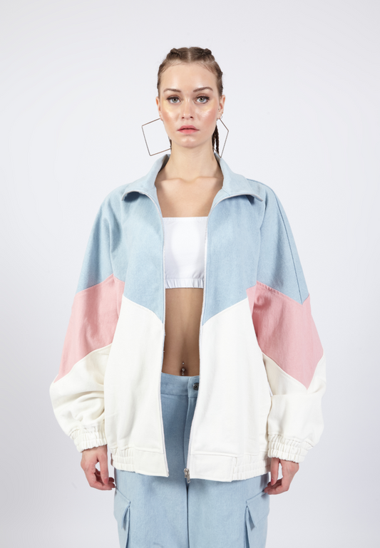 OCWA AMARI OVERSIZED COLORBLOCK BLUE WHITE PINK DENIM JACKET