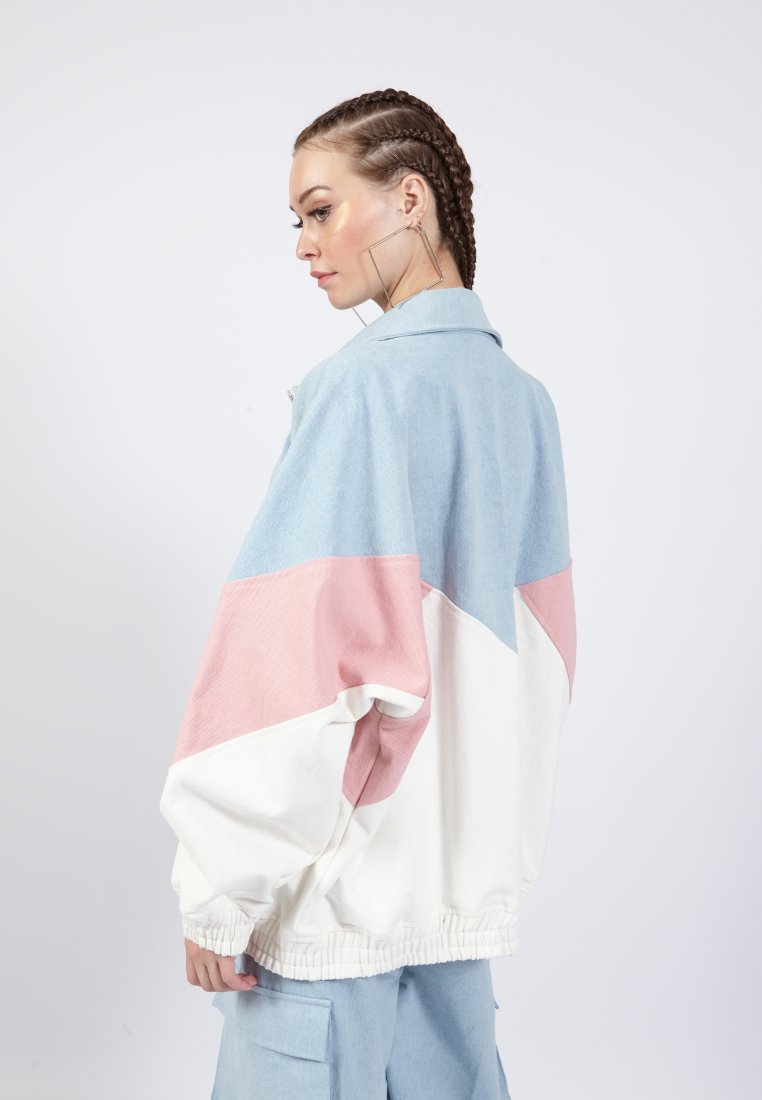 OCWA AMARI OVERSIZED COLORBLOCK BLUE WHITE PINK DENIM JACKET