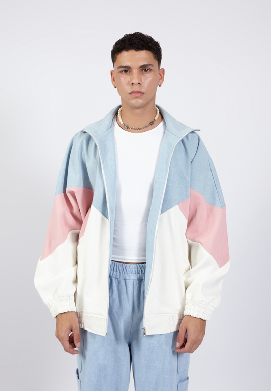 OCWA AMARI OVERSIZED COLORBLOCK BLUE WHITE PINK DENIM JACKET