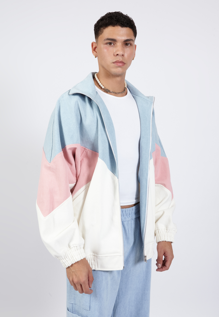 OCWA AMARI OVERSIZED COLORBLOCK BLUE WHITE PINK DENIM JACKET