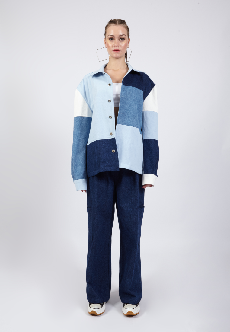 OCWA FRESCO OVERSIZED COLORBLOCK PATCH BLUE WHITE NAVY DENIM JACKET