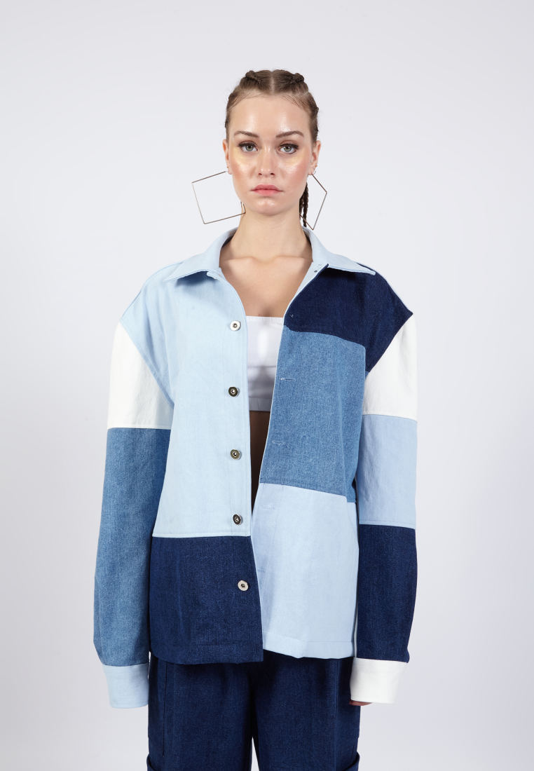 OCWA FRESCO OVERSIZED COLORBLOCK PATCH BLUE WHITE NAVY DENIM JACKET