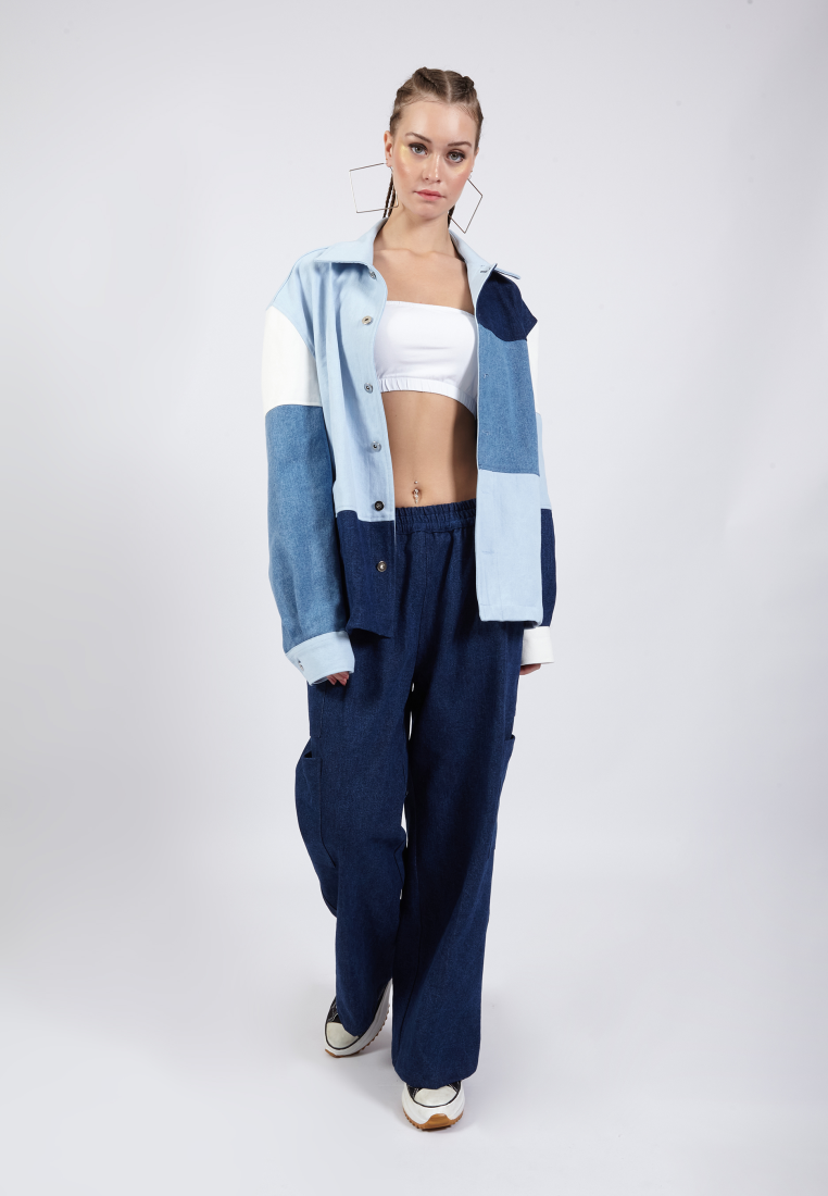 OCWA FRESCO OVERSIZED COLORBLOCK PATCH BLUE WHITE NAVY DENIM JACKET