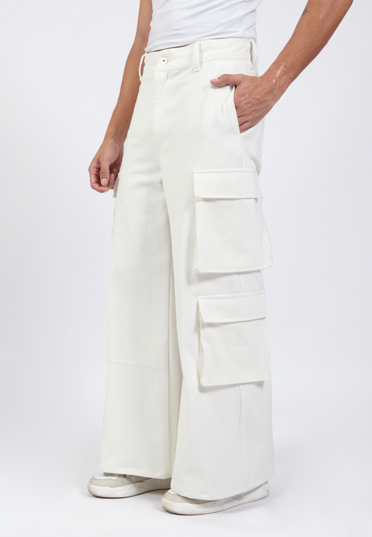 OCWA DIMA WIDELEG FLARE CARGO WHITE JEANS DENIM