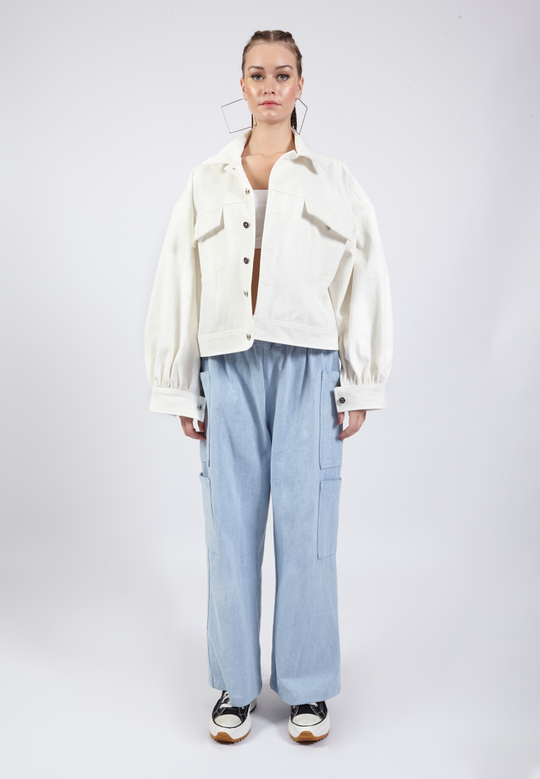 OCWA POPE WHITE OVERSIZED PUFF DENIM JACKET