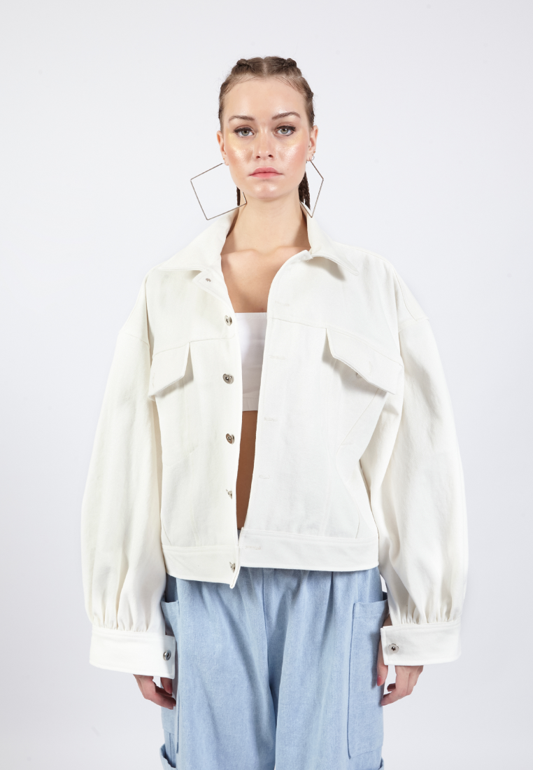 OCWA POPE WHITE OVERSIZED PUFF DENIM JACKET
