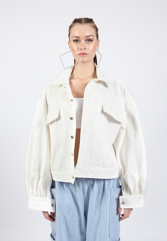 OCWA POPE WHITE OVERSIZED PUFF DENIM JACKET