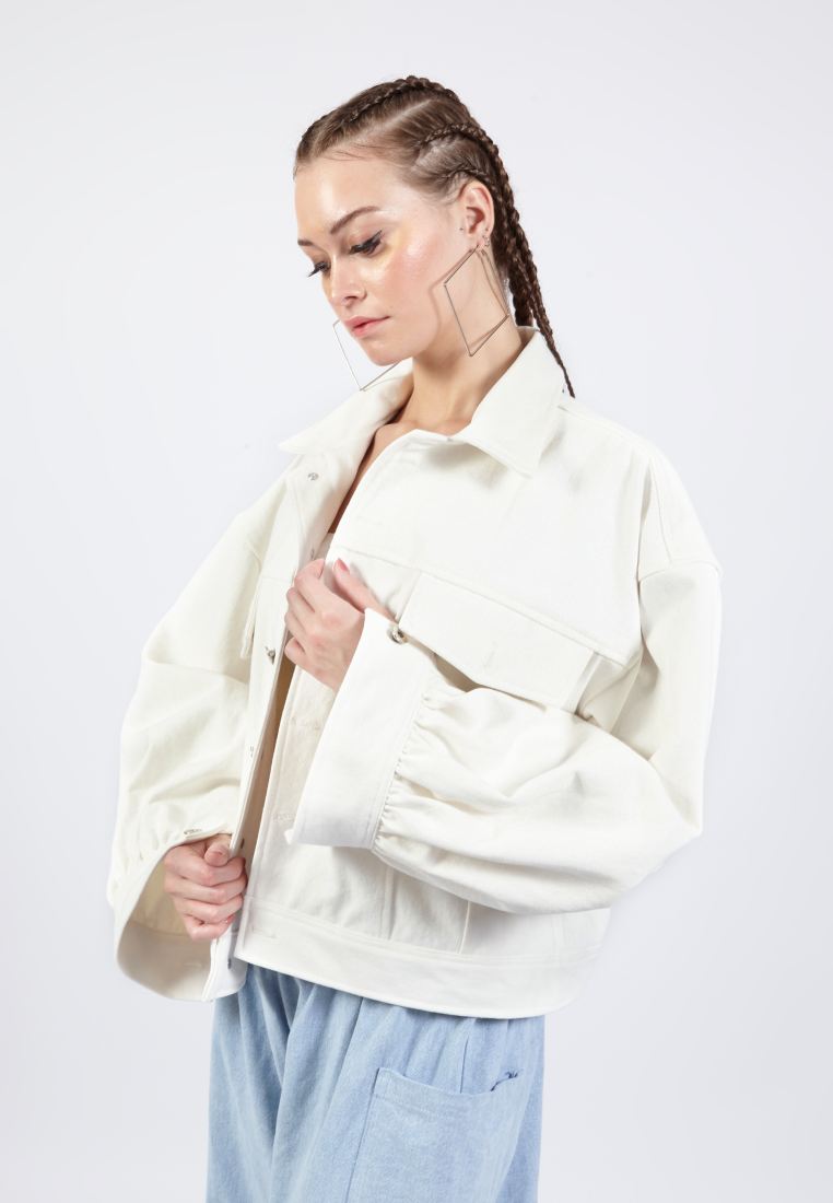 OCWA POPE WHITE OVERSIZED PUFF DENIM JACKET