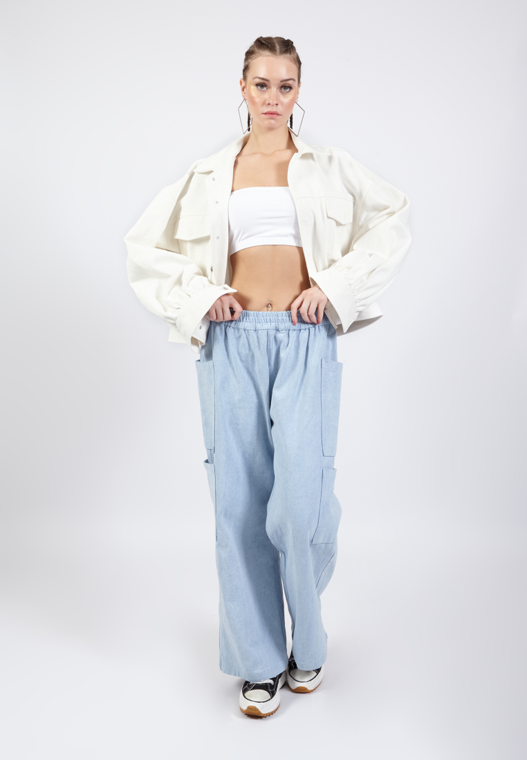 OCWA POPE WHITE OVERSIZED PUFF DENIM JACKET