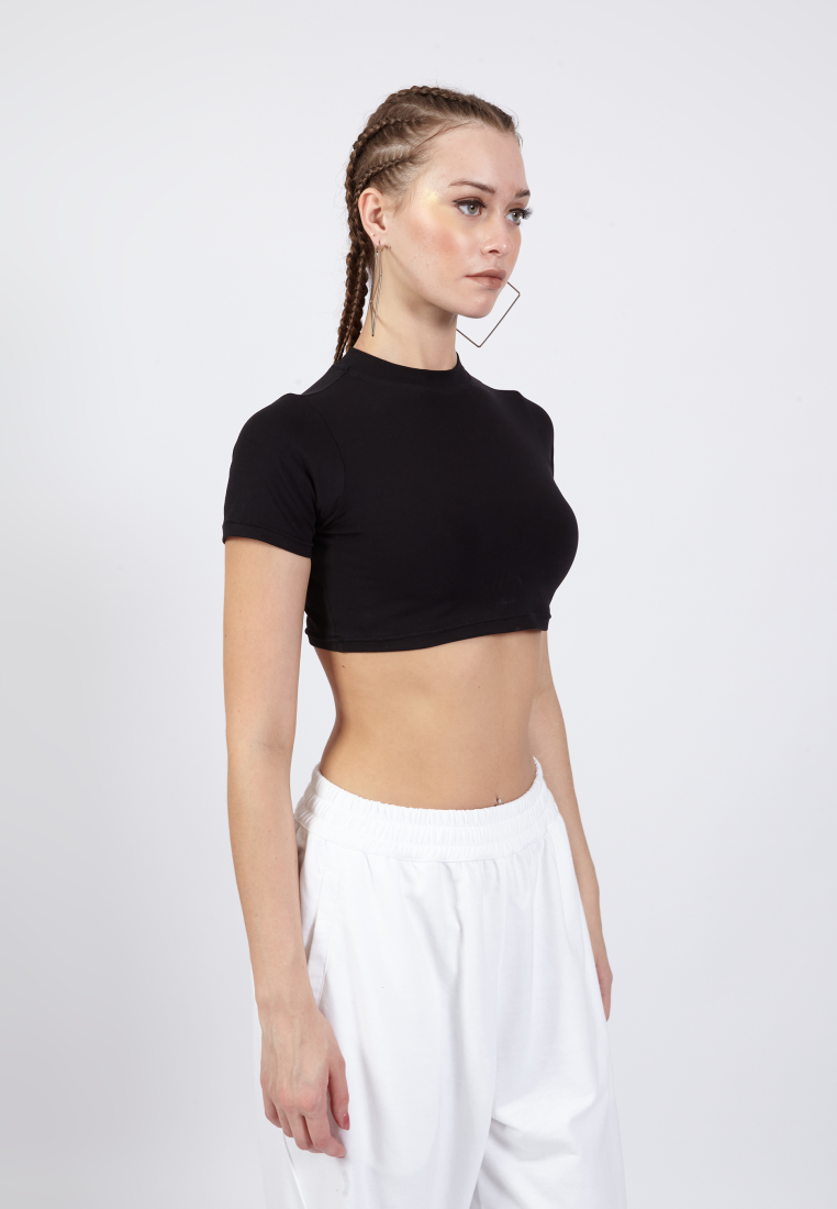 OCWA ZELINA CROP BASIC T-SHIRT TOP BLACK