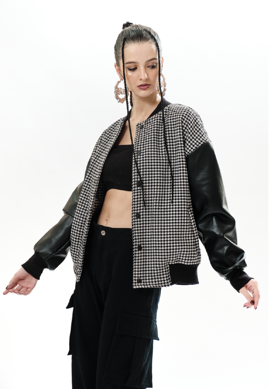 OCWA VALDO OVERSIZED VARSITY MIXED LEATHER JACKET