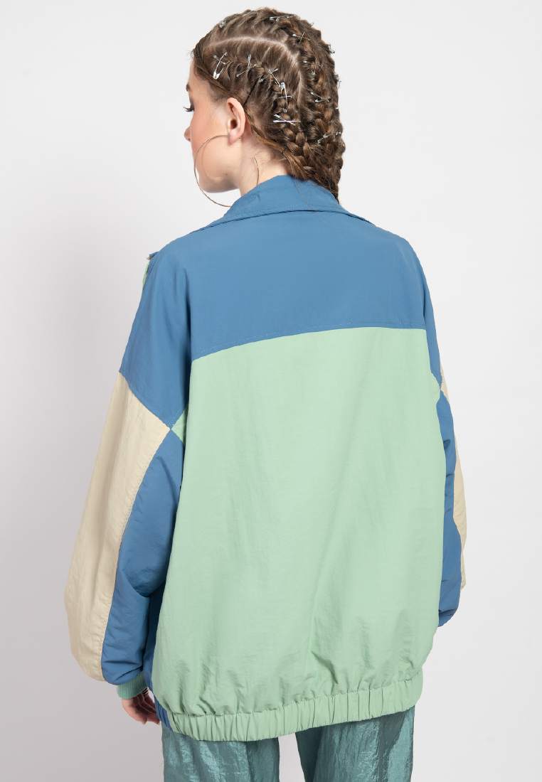 OCWA YOON OVERSIZED WATER PROOF COLOR BLOCK JACKET CREAM SAGE BLUE