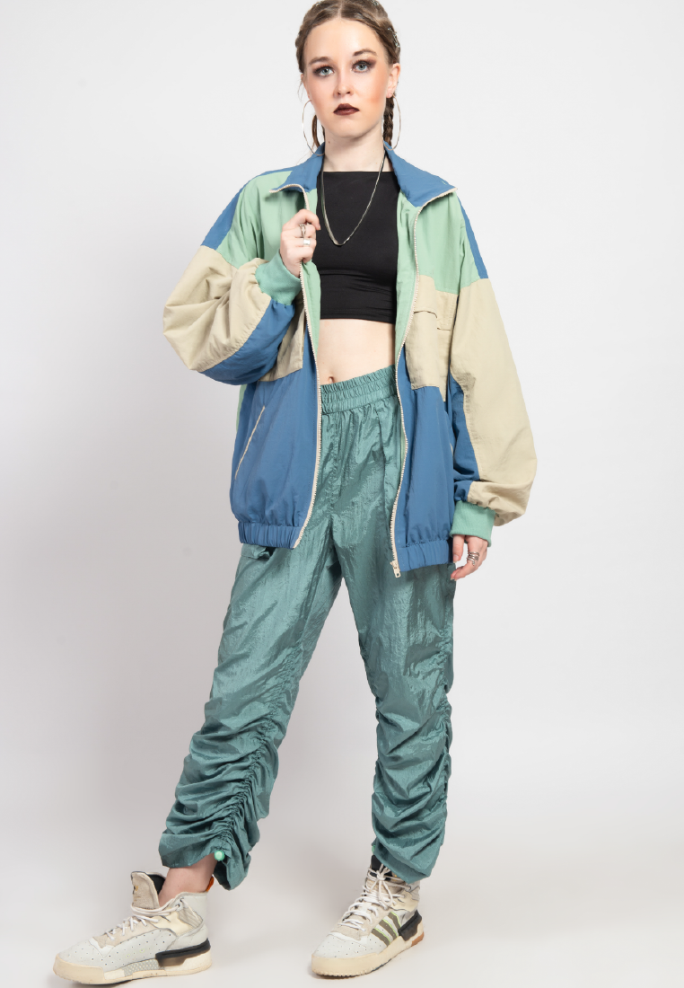 OCWA YOON OVERSIZED WATER PROOF COLOR BLOCK JACKET CREAM SAGE BLUE