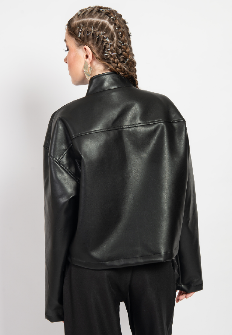 OCWA ZACK BLACK LEATHER CROP JACKET WOMAN