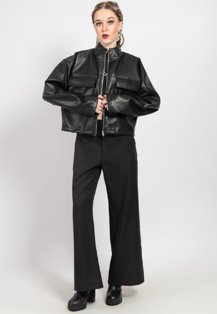 OCWA ZACK BLACK LEATHER CROP JACKET WOMAN