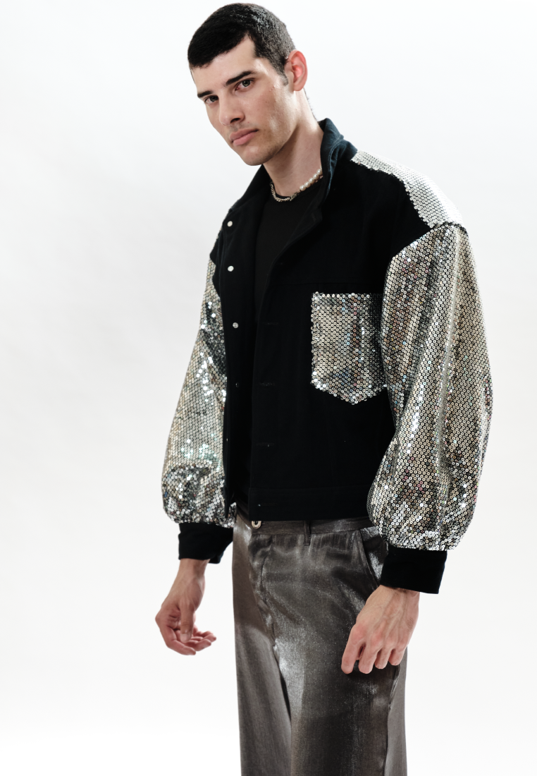 OCWA ZED DENIM MIXED SEQUIN JACKET BLACK MEN