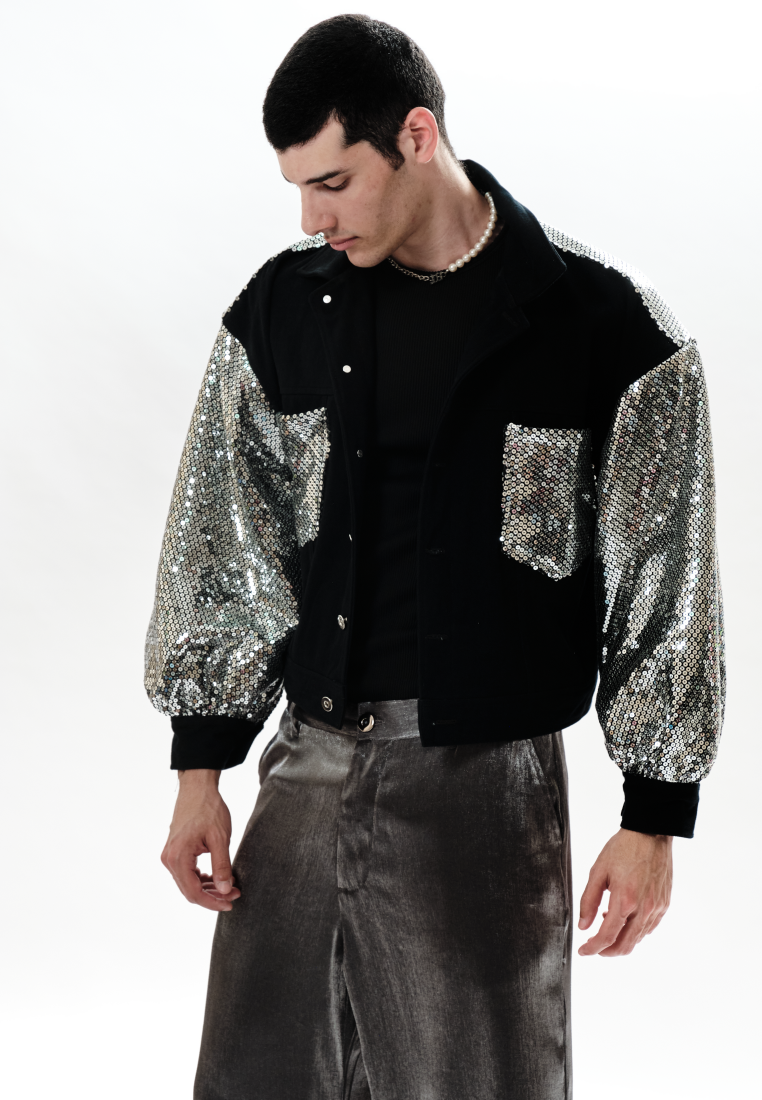 OCWA ZED DENIM MIXED SEQUIN JACKET BLACK MEN