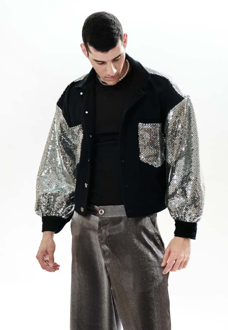 OCWA ZED DENIM MIXED SEQUIN JACKET BLACK MEN