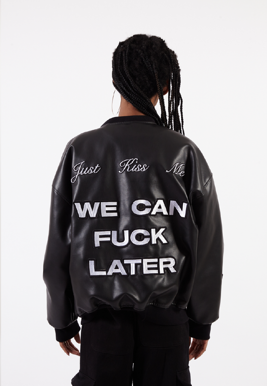 OCWA X BOP! OVERSIZED WE CAN F*CK LATER VARSITY LEATHER JACKET