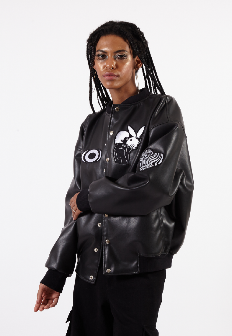 OCWA X BOP! OVERSIZED WE CAN F*CK LATER VARSITY LEATHER JACKET