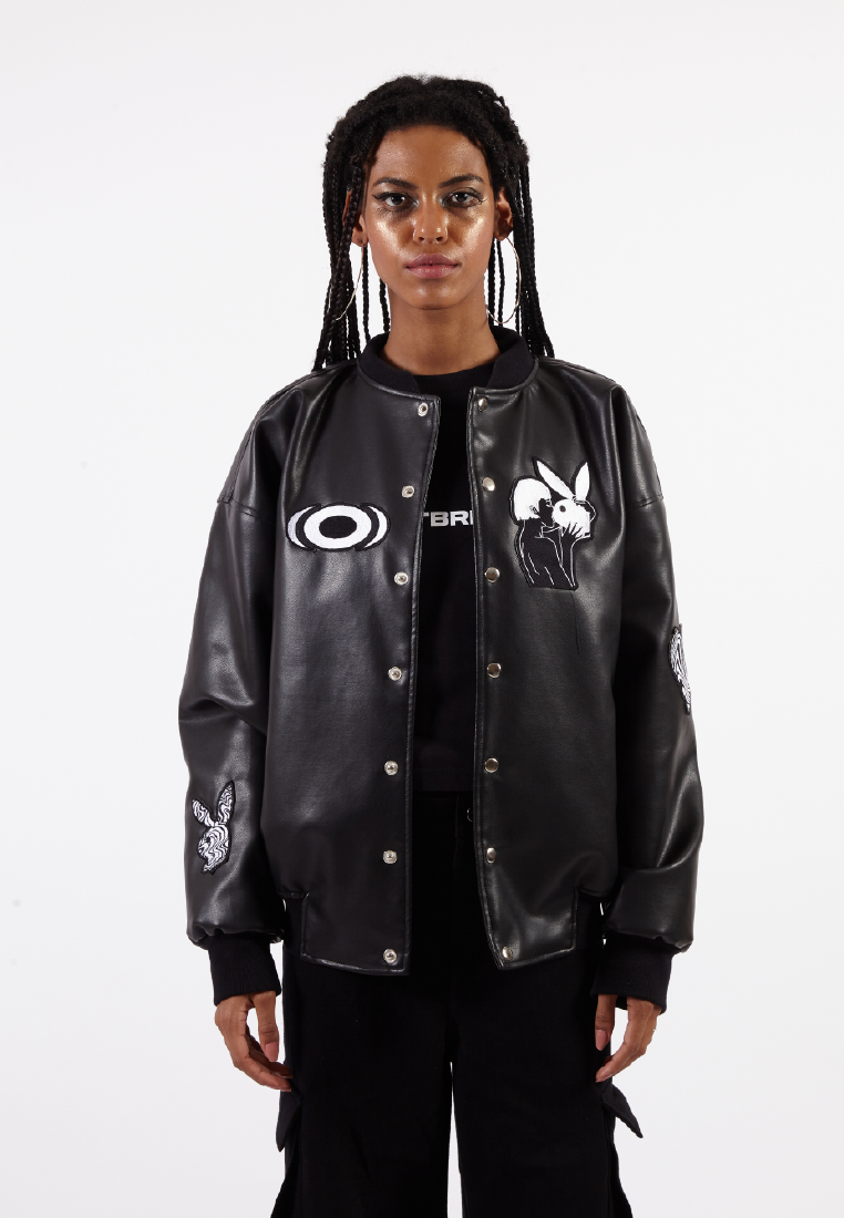 OCWA X BOP! OVERSIZED WE CAN F*CK LATER VARSITY LEATHER JACKET